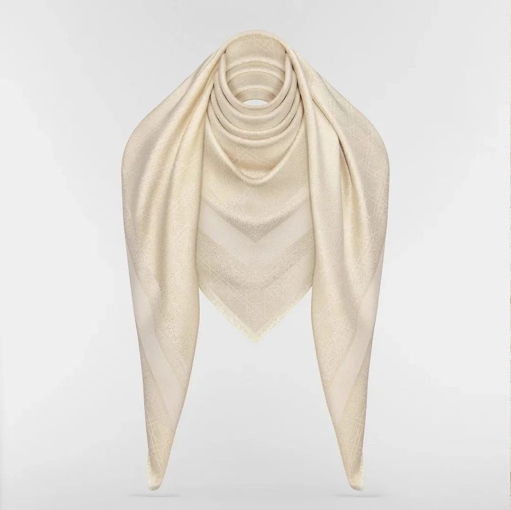 CHRISTIAN DIOR | Cannage Jacquard Large Scarf Shawl blue silk cashmere